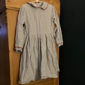 Striped Flannel Kids Dress with Red Trim